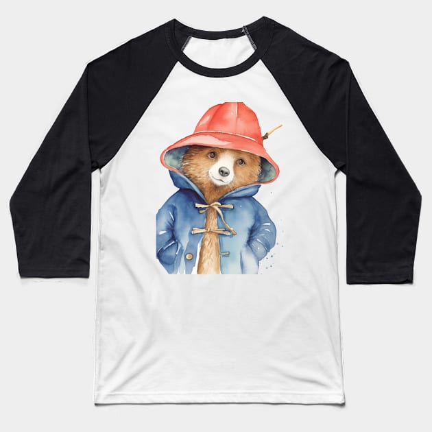 Paddington Bear Watercolour Illustration Baseball T-Shirt by Kit'sEmporium